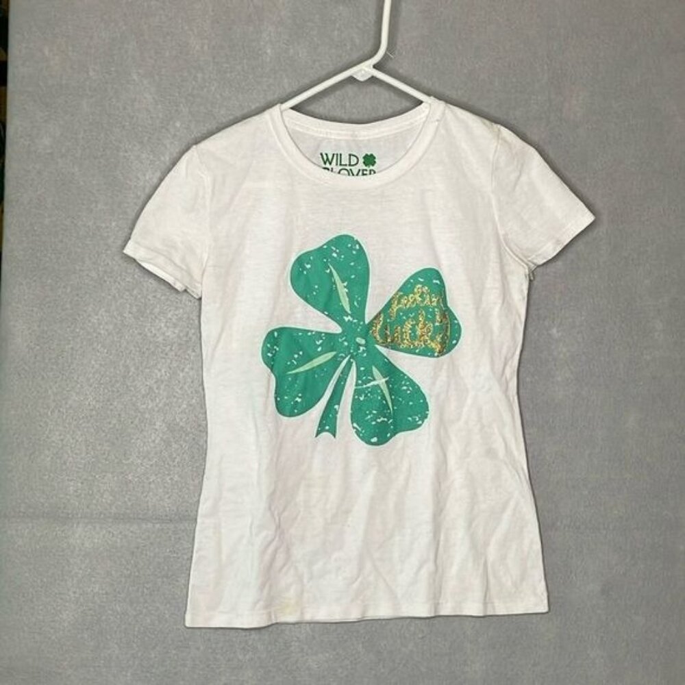 Wild Clover feelin' lucky Women's Small T-Shirt St. Patrick's Gold Green Clover